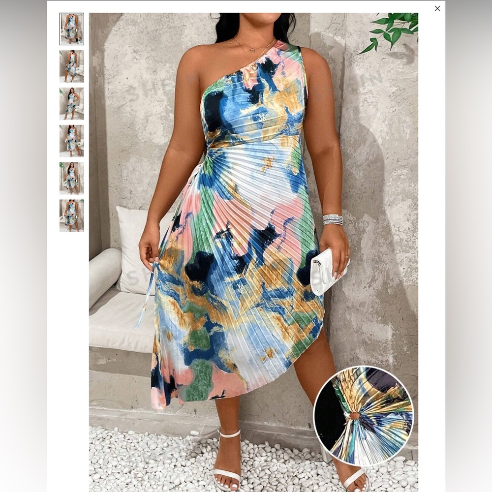 NWT! Multicolor one shoulder pleated dress